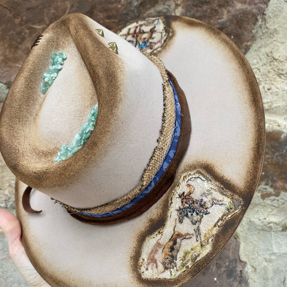 New “Cowboy” Hand burned hat Sz Small - Picture 6 of 6